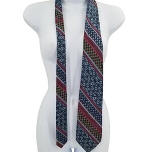 Count Corsetti Vintage Geometric Pattern Mens Neck Tie 56" Blue Red 60s 70s
